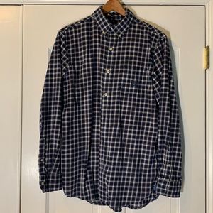 Chaps Men Easy Care Twill Medium Button Down Shirt Blue Plaid